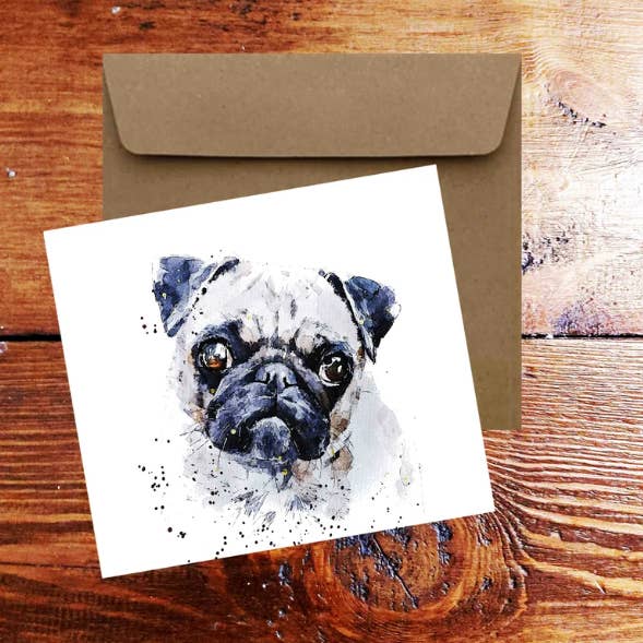 Pug Dog Square Greeting Card/Pug dog Cards for wholesale by edswatercolours