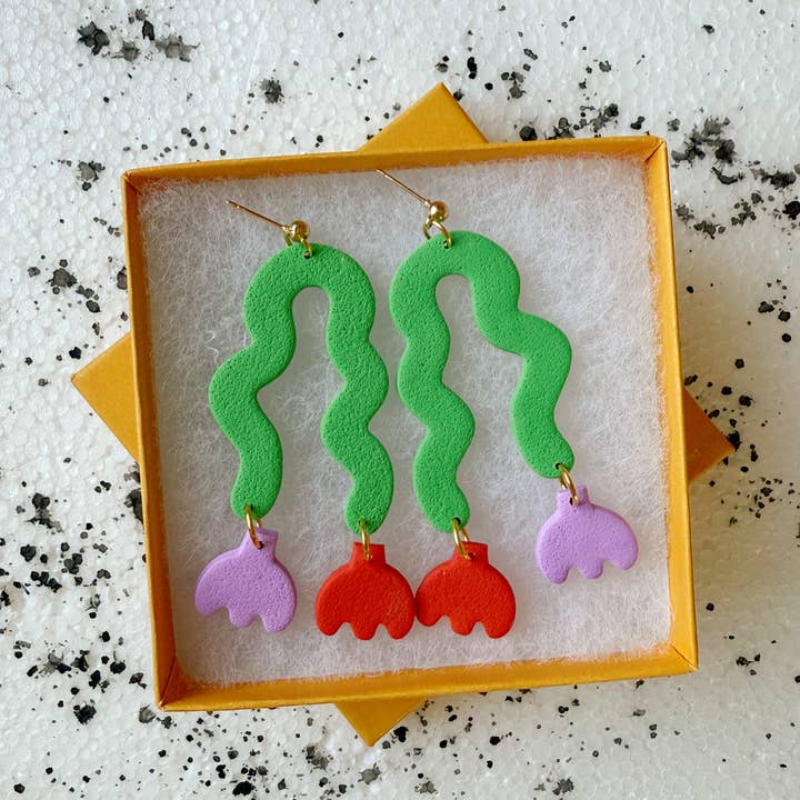 Lemon Lee Studio - Wholesale Dangle Earrings - Squiggle Tulip Earrings—Red and Violet0