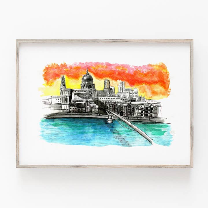 St Paul’s Cathedral - View from River Thames - London Print for wholesale by Drawn Together Art Collective