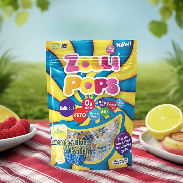 Zolli Candy, The Clean Teeth Candy – Engroshandel Slikkepinde – Zollipops Sukkerfri Lemonade & Blå Hindbær Swirl 147g1