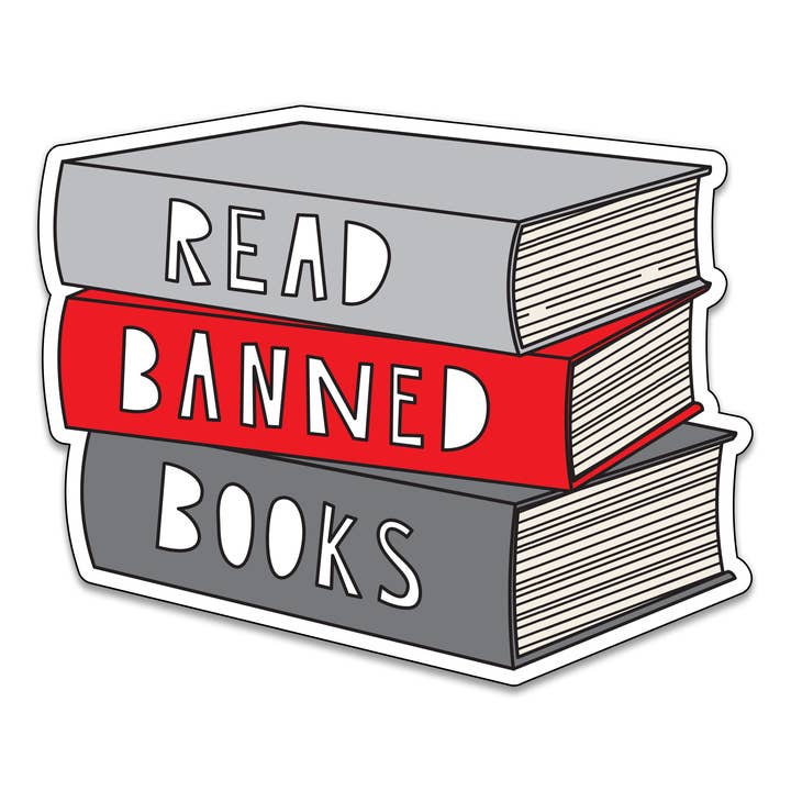 Read Banned Books - 3" vinyl sticker for wholesale by Near Modern Disaster