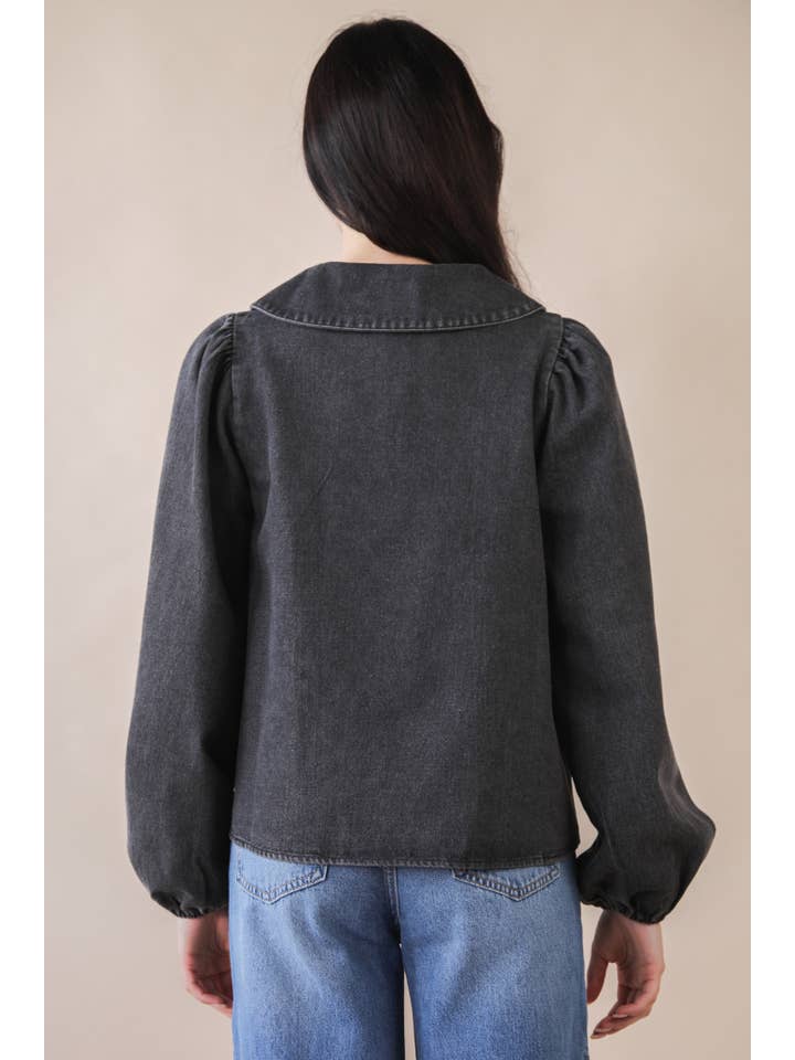 VERY J - Wholesale Blouse - Women's - NT12233 Mineral Washed Chambray Denim Blouse Top4