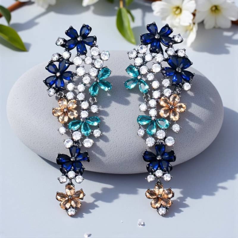 Athena Bridal Jewellery – wholesale Dangle earrings – CZ COLLECTION - EXQUISITE WATERFALL EARRINGS - CZER912 MULTI2