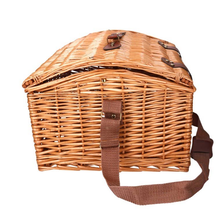Natural Cesta de picnic bombé rectangular de mimbre con correa para el hombro de venta al por mayor en Faire8