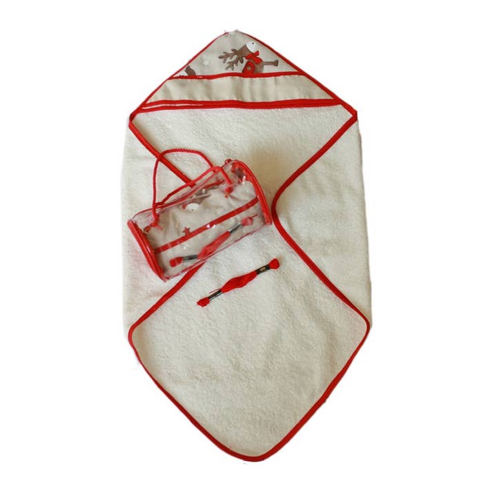 POLARIS triangle newborn bathrobe cm.60x60 in embroidered sponge - in a suitcase bag for wholesale by Almatex srl
