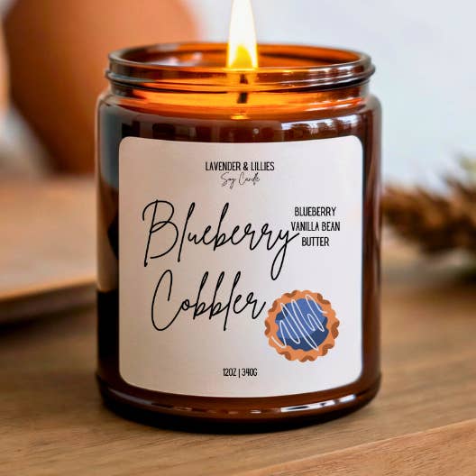 Blueberry Cobbler- Soy Candle- 12oz Amber Glass for wholesale by Lavender & Lillies