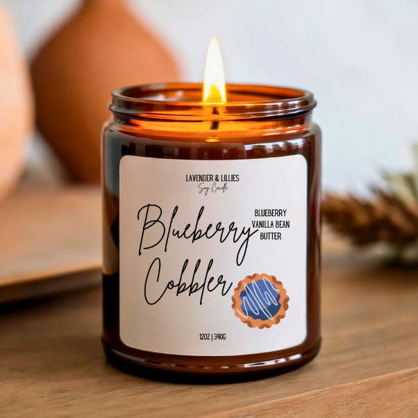 Blueberry Cobbler- Soy Candle- 12oz Amber Glass for wholesale by Lavender & Lillies