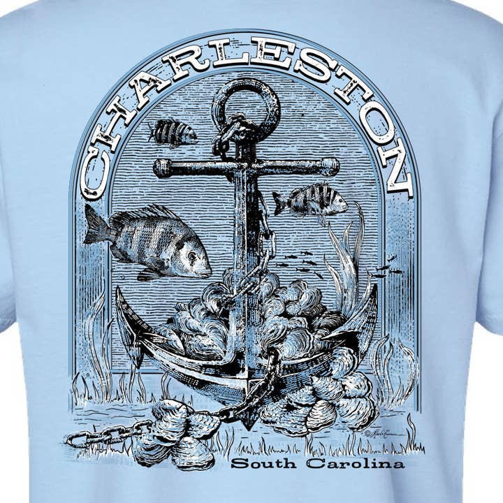 Charleston Apparel - Wholesale Screen Printed T-Shirt - Unisex - Anchor Oysters Customizable Sheepshead Fish Shirt