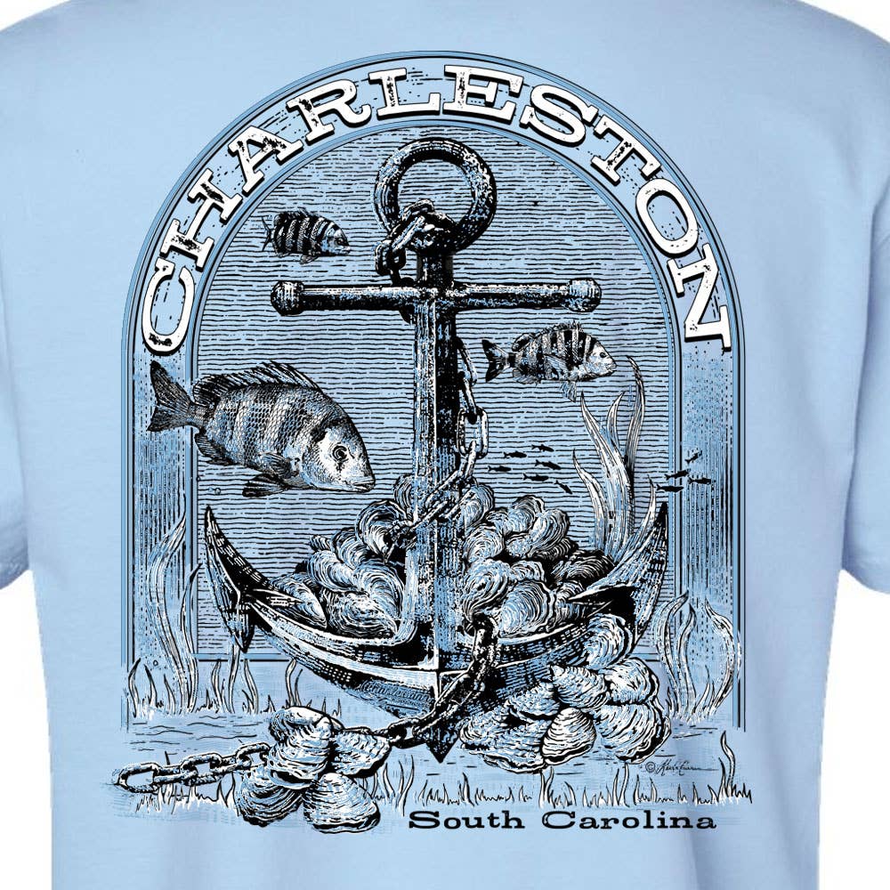 Charleston Apparel - Vente T-shirt sérigraphié – unisexe - Chemise de poisson Sheepshead personnalisable Anchor Oysters