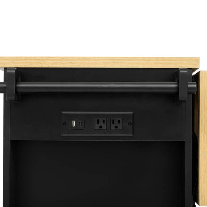HOMYCASA DESIGN INC - Wholesale Kitchen Storage/Organizer - K&K Kitchen Island with 6 Drawers, Pull Out Trash Can Storage, Rolling Kitchen Island on 5 Wheels with Drop Leaf, Power Outlet, 5 Open Side Racks for Kitchen, Dining Room, Black19