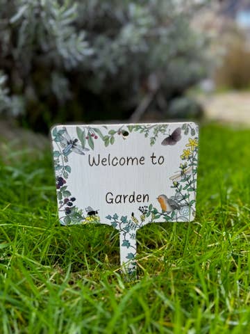 Panneau « Bienvenue dans mon jardin » Blank One Robin pour la vente par Gifted Wholesale Ltd