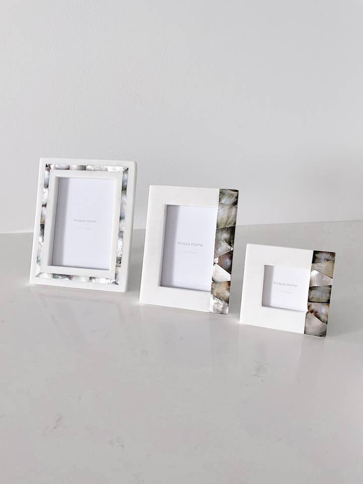 Grey Mother of Pearl White Marble Picture Frames for wholesale by Anaya Home