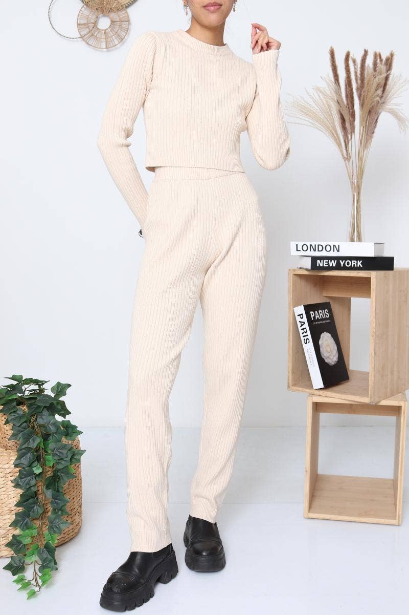 DIX-ONZE – Großhandel Set aus Oberteil und Hose (NICHT Loungewear) – Damen – Rippenstrick-Set – Langarm-Top & Hose