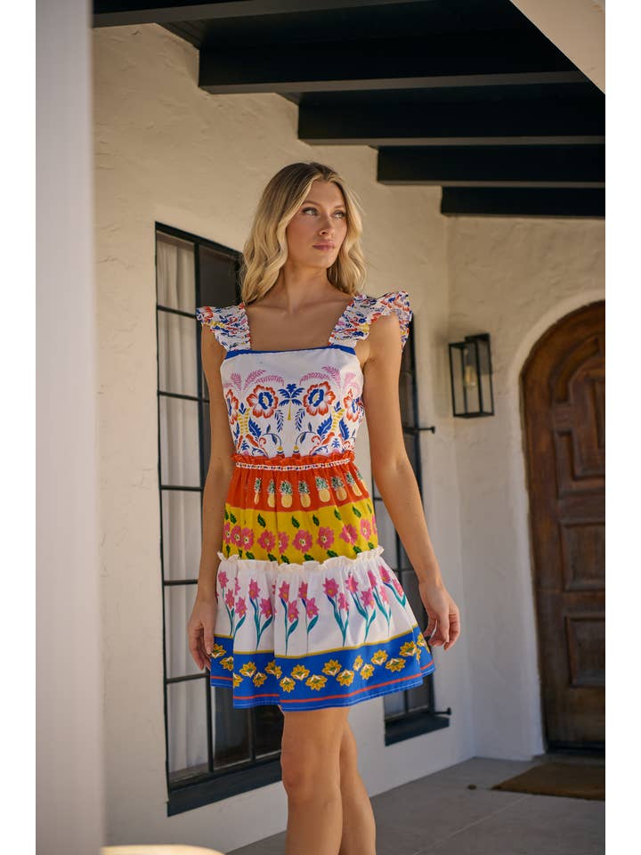 WHITE MULTI Olympia Floral Ruffle Tiered Mini Dress for wholesale on Faire5