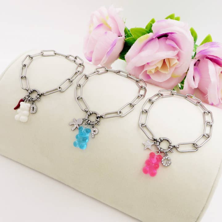 WINONA ~ ACCIAIO INOSSIDABILE Bracciale catena + timone e Teddy colorato for wholesale by Daemon srls