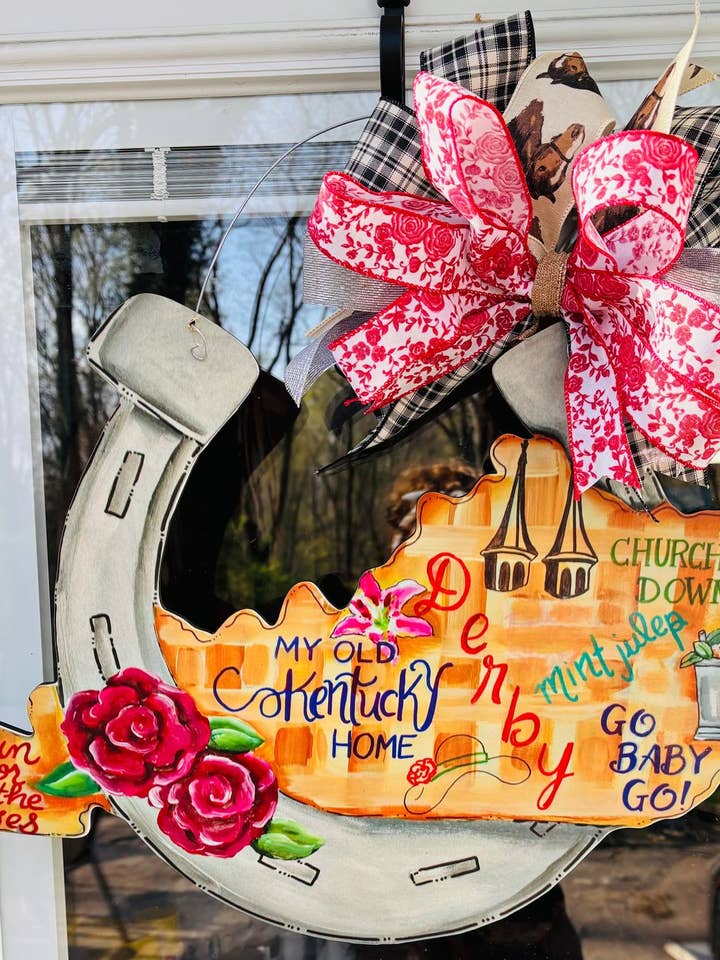 Derby Kentucky State with Derby Items Door Hanger for wholesale by Chelle Belle's Creations