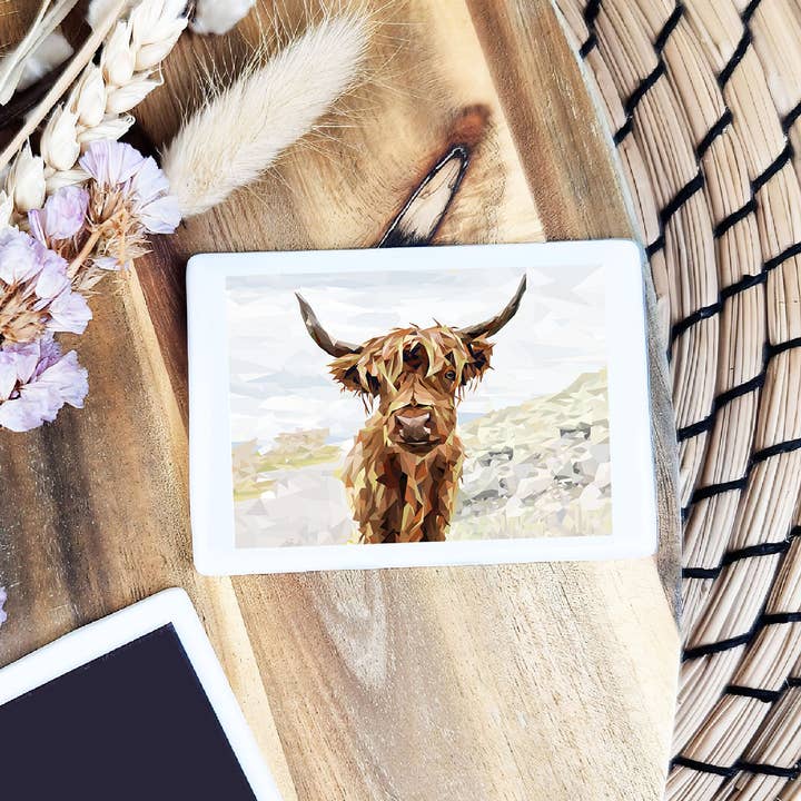 Highland cow illustration | Ceramic fridge magnet | Souvenir for wholesale by Louise Jennifer Design