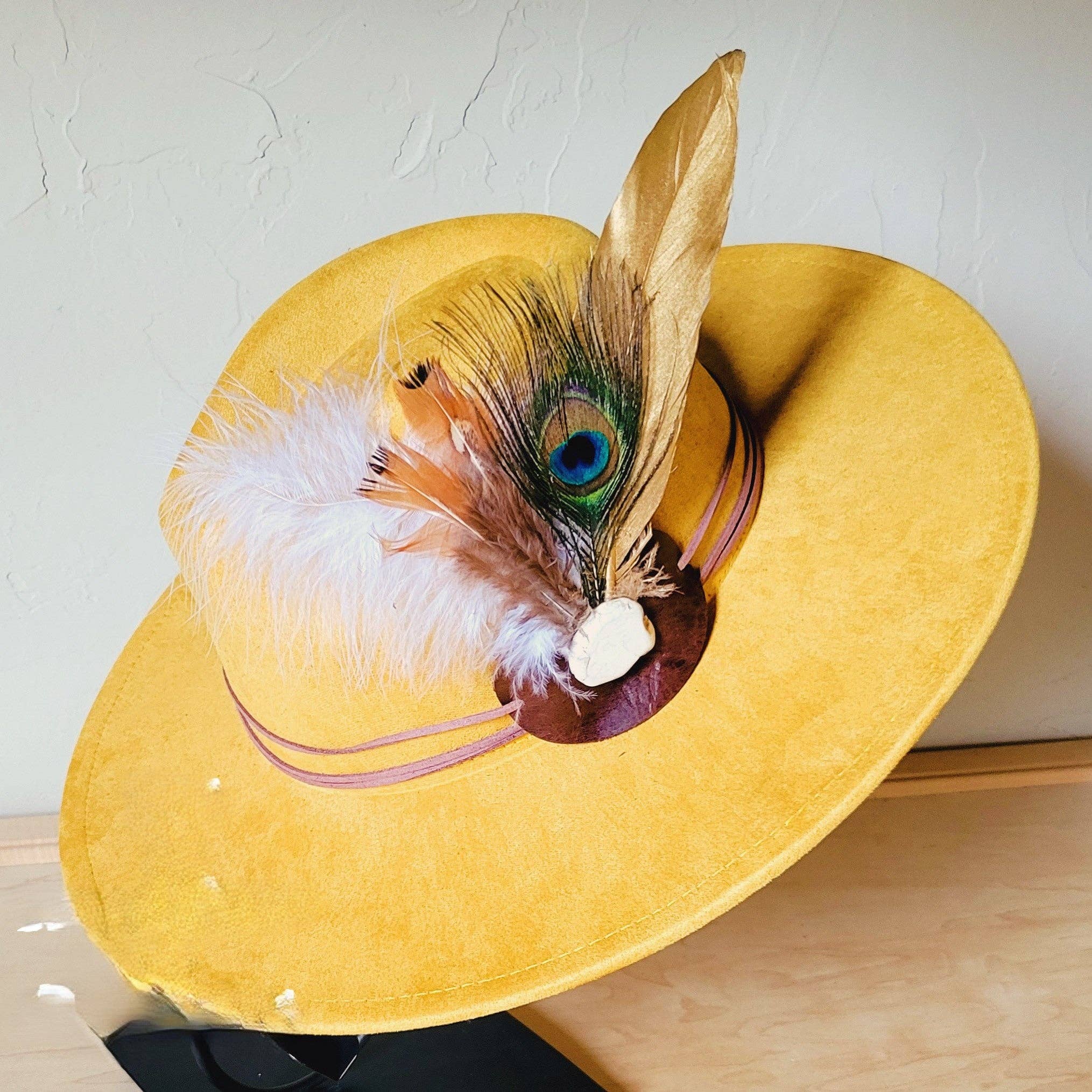 The Jewelry Junkie - Wholesale Fedora - Women's - Mustard Boho Western Hat w/ Choice of Turquoise Hat Accent 983v4