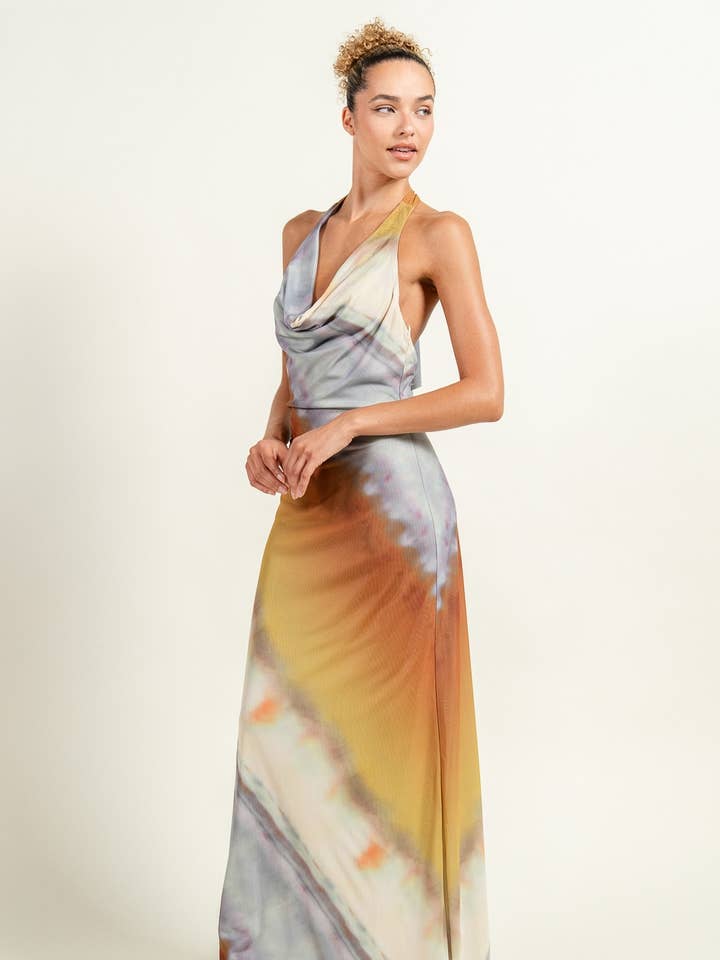 PD79116EST_MOCK NECK COWL FRONT BACK SCARF ATTACH MAXI DRESS for wholesale by PRIVY