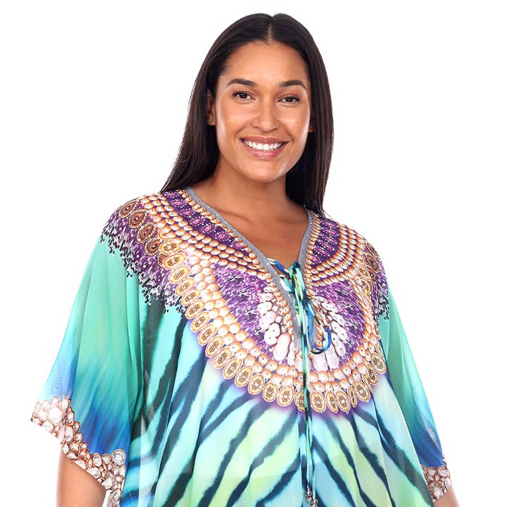 Plus Size Short Caftan with Tie-Up Neckline for wholesale by WHITE MARK