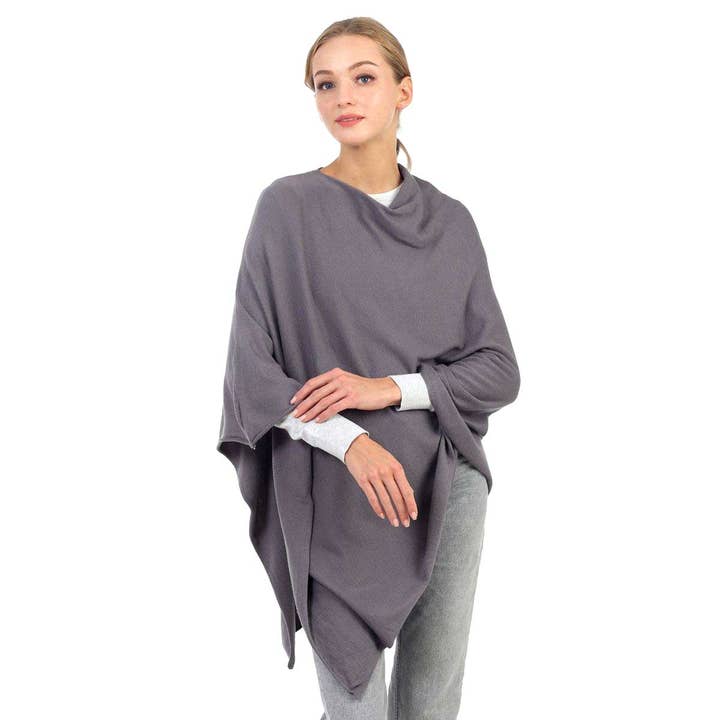 SERENITA - Wholesale Poncho - Women's - Bias Solid Fine Knit Woven Poncho Wrap Dimond Draping
