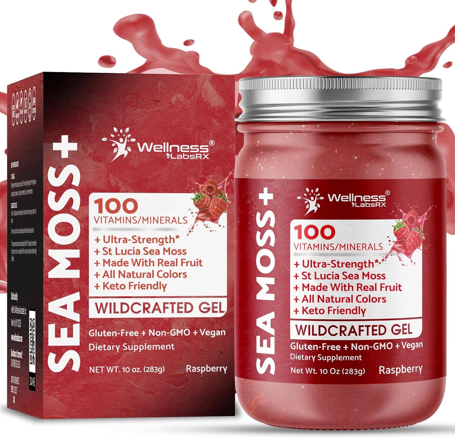 Health & Wellness Associates Inc. - Wholesale Oral Supplement/Vitamin - Organic Wildcrafted Sea Moss Gel All Natural Raspberry Flavor – 10 oz0