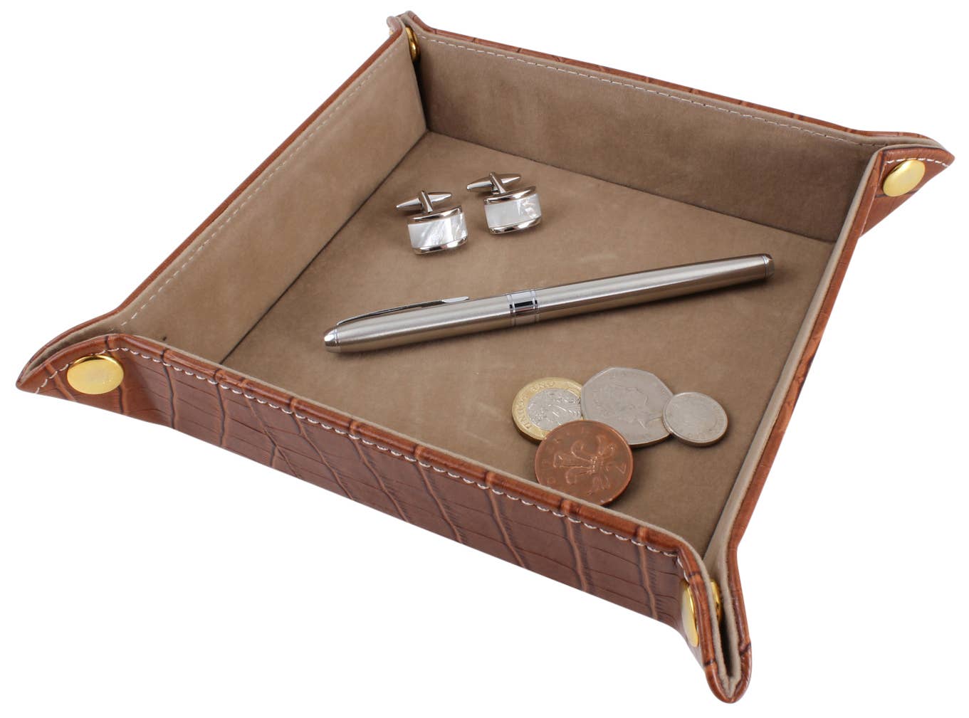 Dalaco - incorporating David Aster – wholesale Desk tray – Accessory Valet Tray - Brown Crock Leatherette0