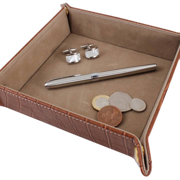 Accessory Valet Tray - Brown Crock Leatherette for wholesale by Dalaco - incorporating David Aster