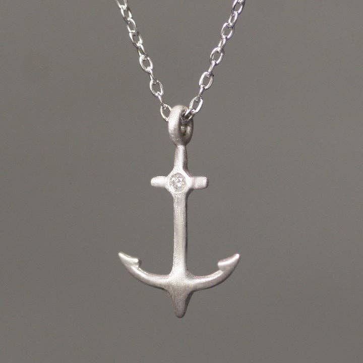 Anker-Halskette aus Sterlingsilber mit Diamant für den Großhandel von Michelle Chang