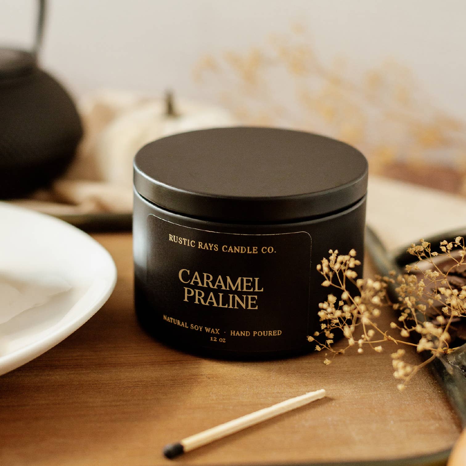 Rustic Rays Candle Co. - Wholesale Jar/Filled Candle - Caramel Praline 12 oz Soy Candle - Fall Home Decor & Gifts1