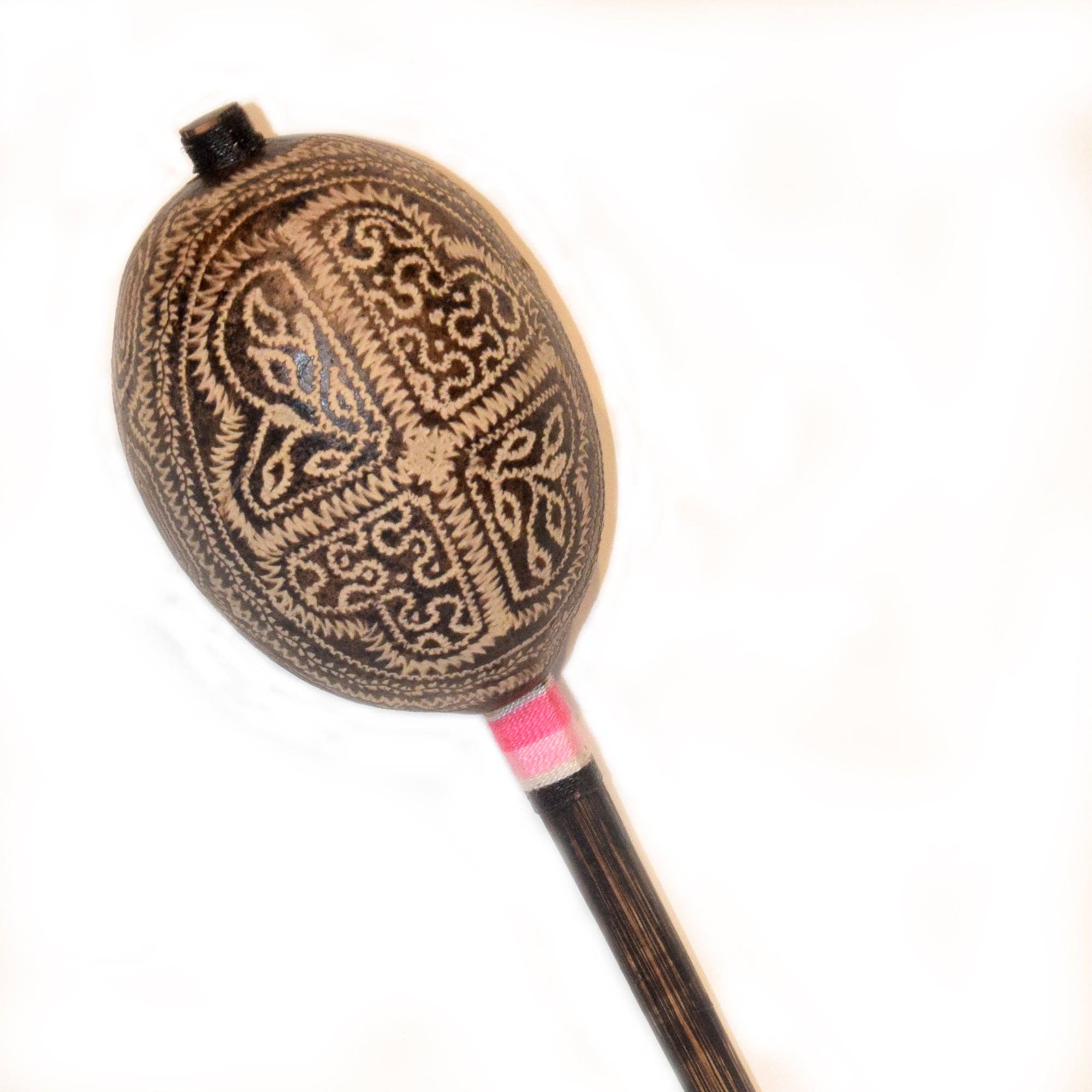 Amazon Ecology - Wholesale Musical Instrument - Shipibo geometric design Calabash maraca - made by Peruvian Amazon artisan0