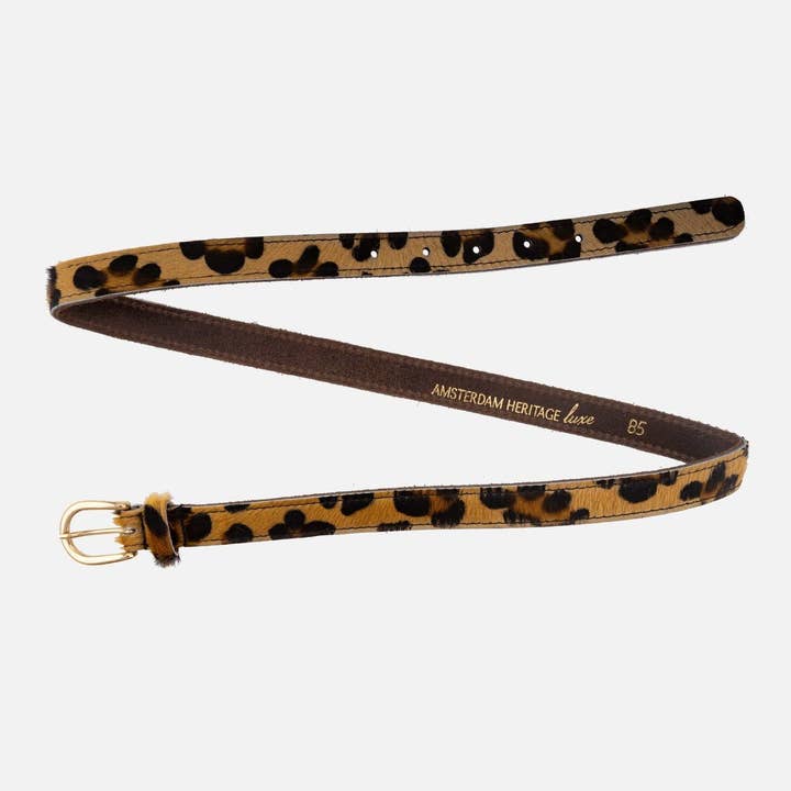 Amsterdam Heritage Leather Belts, Bags, Jackets & Apparel - Wholesale Belt - Women's - MADE TO ORDER Dania | Gold Leopard Skinny Leather Belt Women5