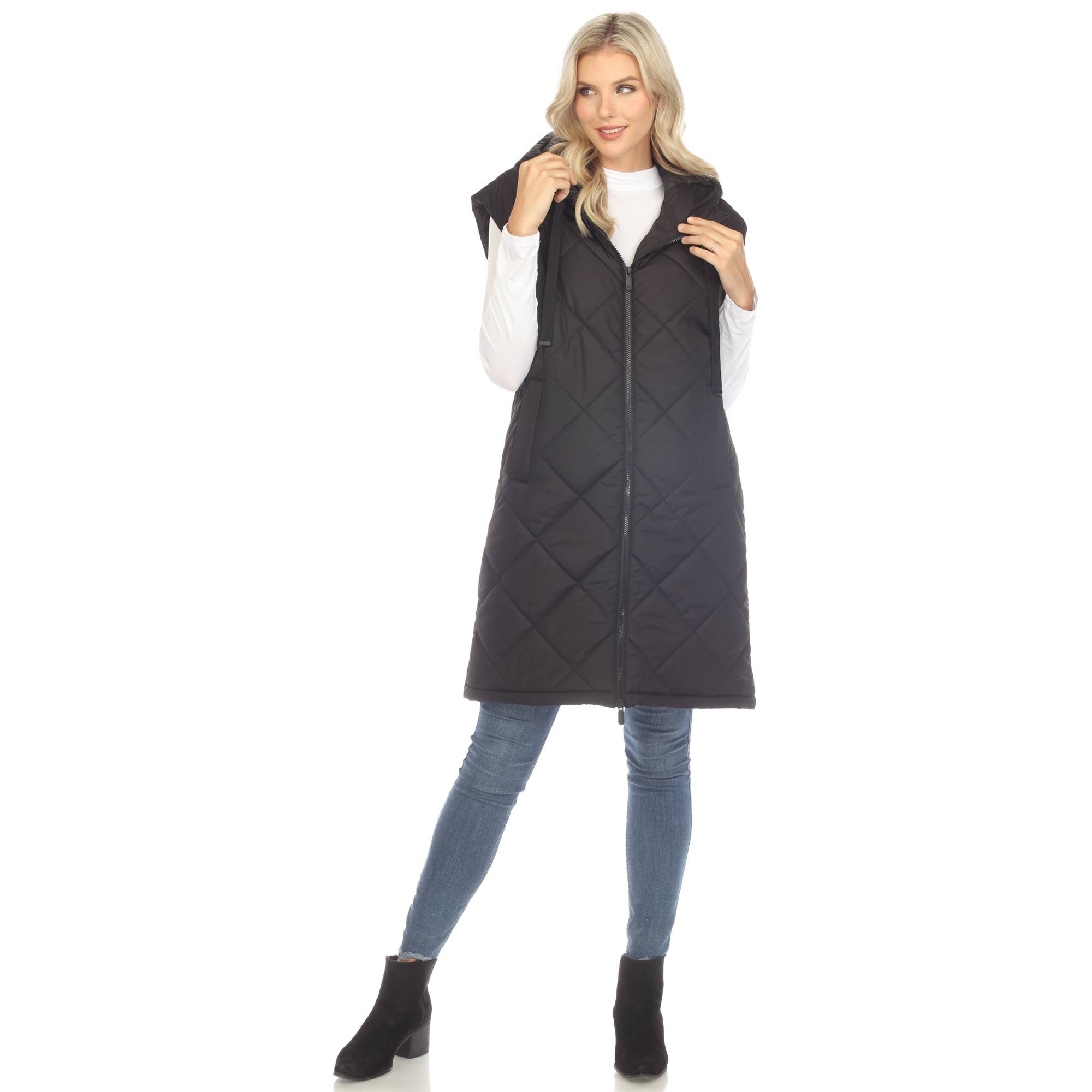 WHITE MARK - Wholesale Outerwear Vest - Women's - Women's Diamond Quilted Hooded Puffer Vest6