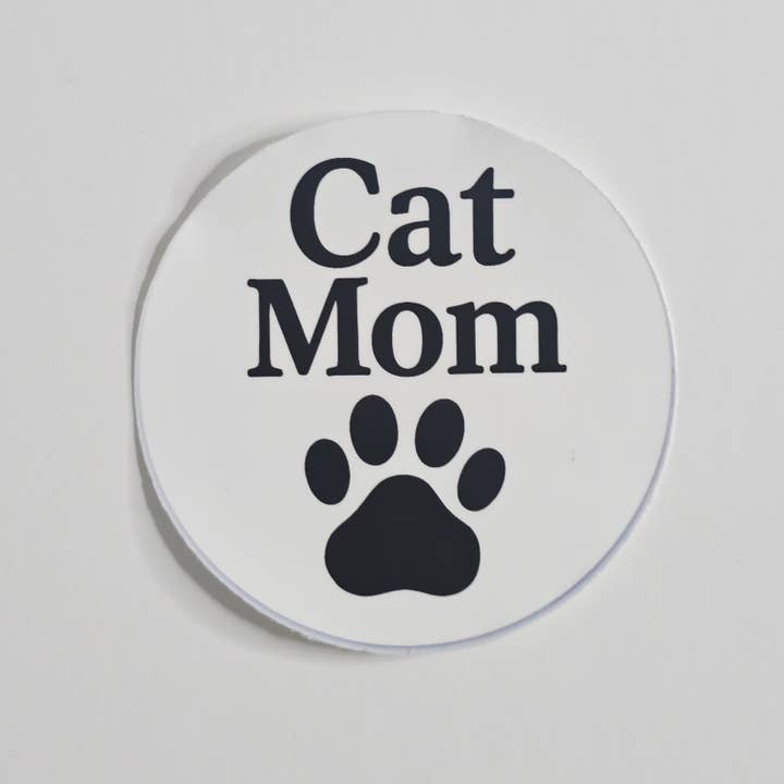 Designs by Mysh - Wholesale Sticker - Cat Mom Sticker – Black Paw Print Circle Vinyl Sticker (3")1