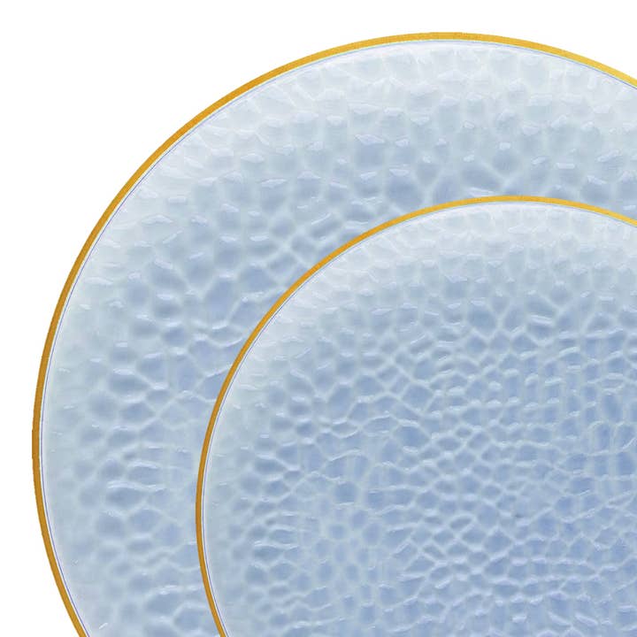 Clear Blue Gold Rim Hammered Glass Dinnerware Set - 20 Sets for wholesale by Smarty had a Party