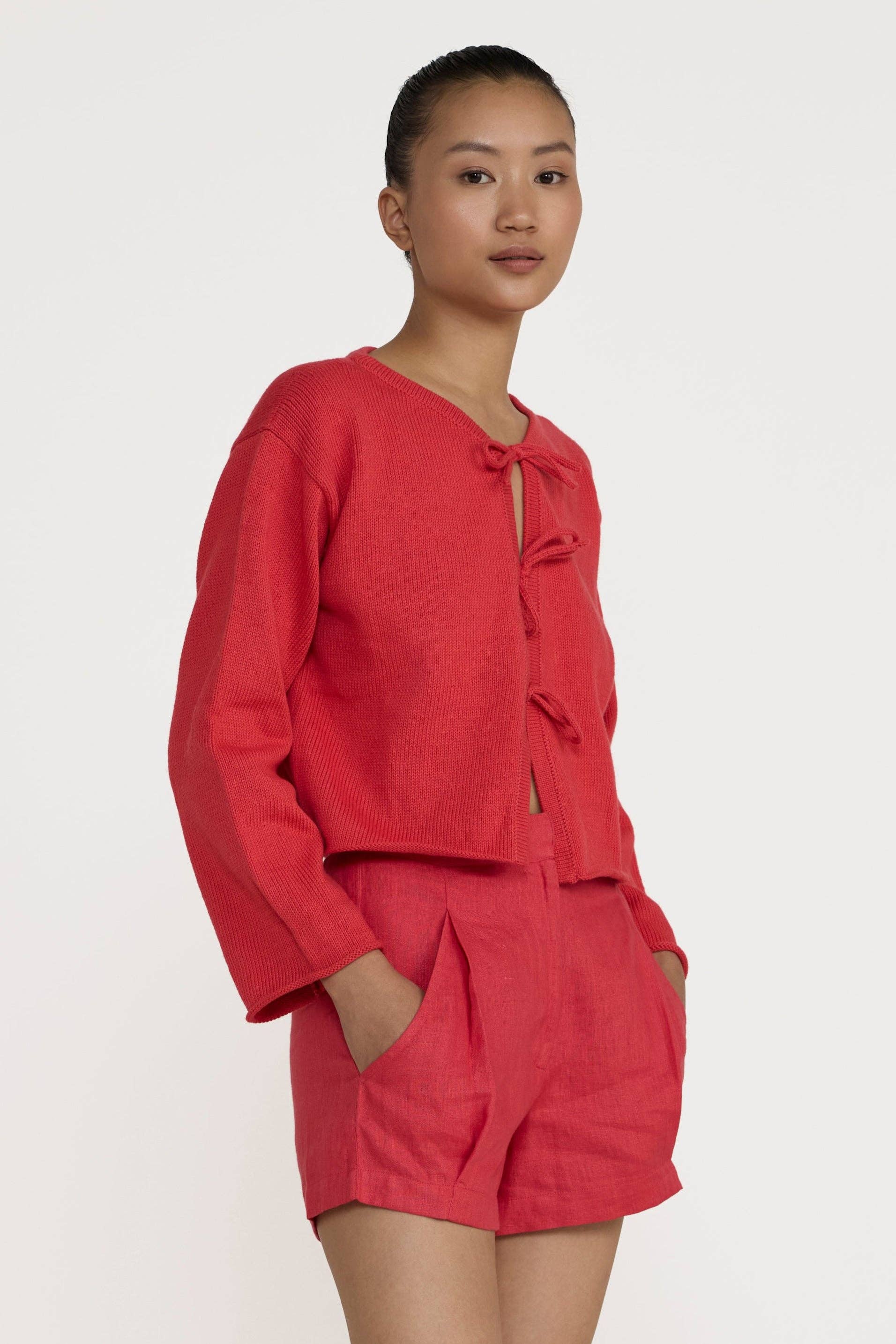 LAUDE the Label - Wholesale Cardigan - Women's - Tie Front Cardigan - Poppy