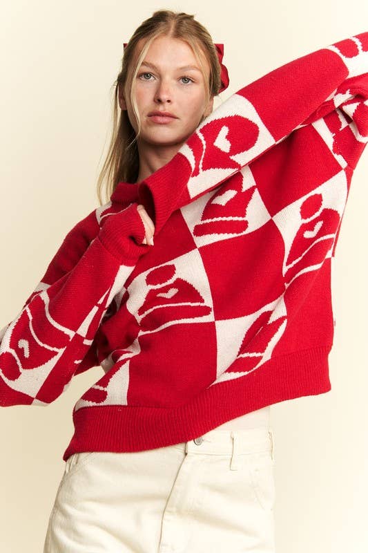 JADE BY JANE - Vendita all'ingrosso Maglione tricot - Donna - Maglione natalizio a quadri plus size a maniche lunghe18