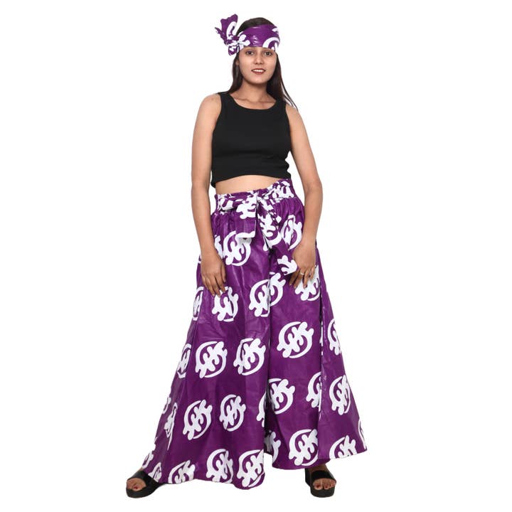 Women's African Printed Tie Waist Palazzo Pants -- FI-50 for wholesale by African Stars