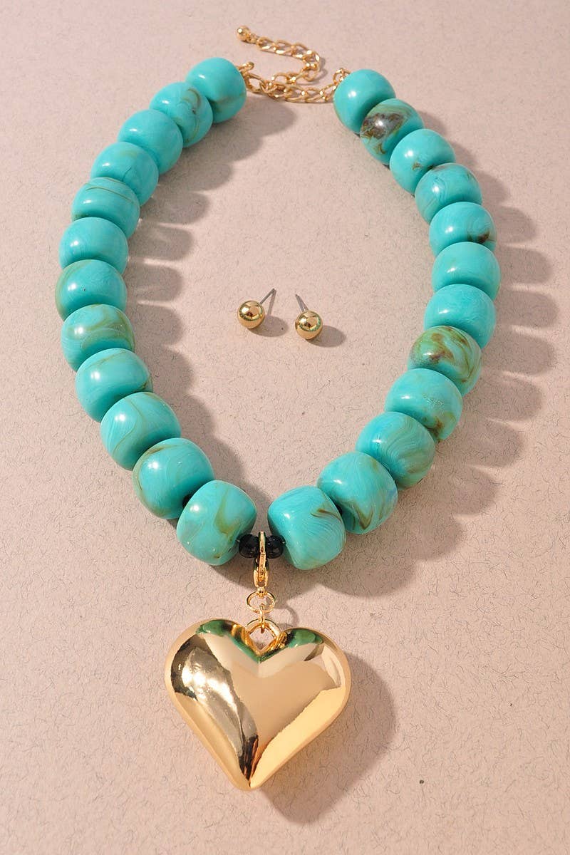 anbfashion – wholesale Beaded/pearl necklace – PUFFY HEART PENDANT BEADED NECKLACE 2