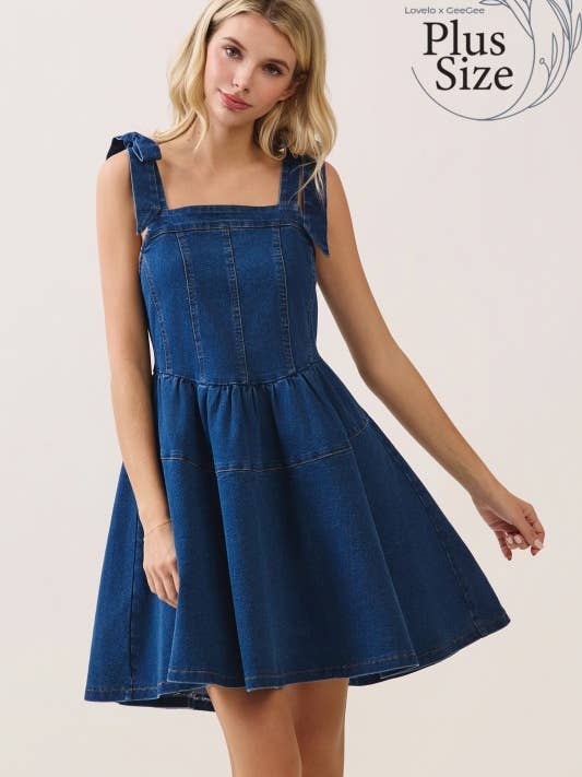 Abito Mini in Denim Senza Maniche Taglia Forte MD51678PL per la vendita all'ingrosso da parte di GeeGee x Lovelo