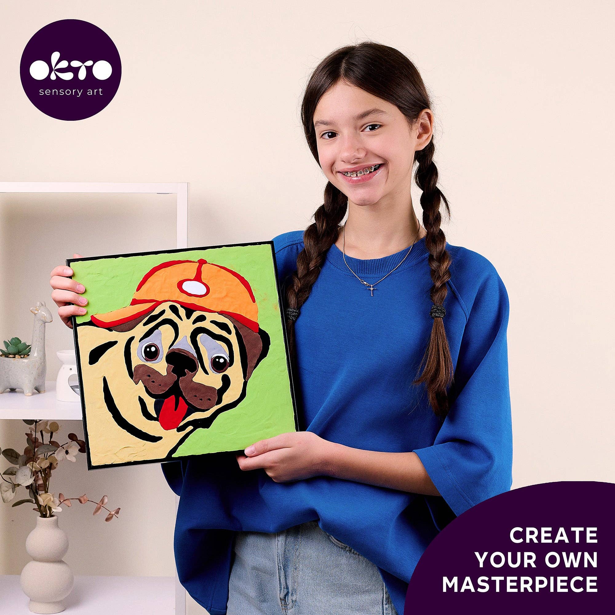 Fainotoys - Wholesale DIY Craft Kit - Kids - OKTO Clay by Numbers — Pug Dog — (16.54×12.01 in) — Ages 5+5