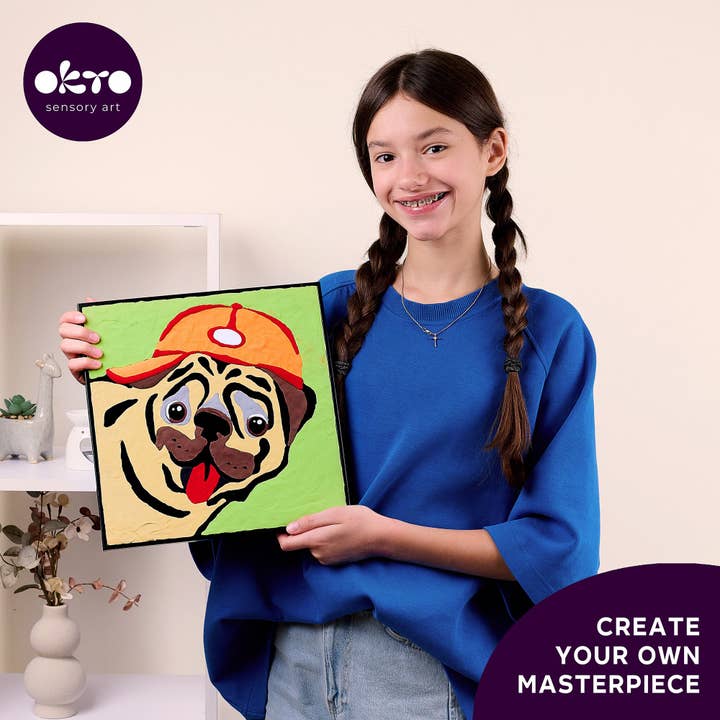 Fainotoys - Wholesale DIY Craft Kit - Kids - OKTO Clay by Numbers — Pug Dog — (16.54×12.01 in) — Ages 5+5