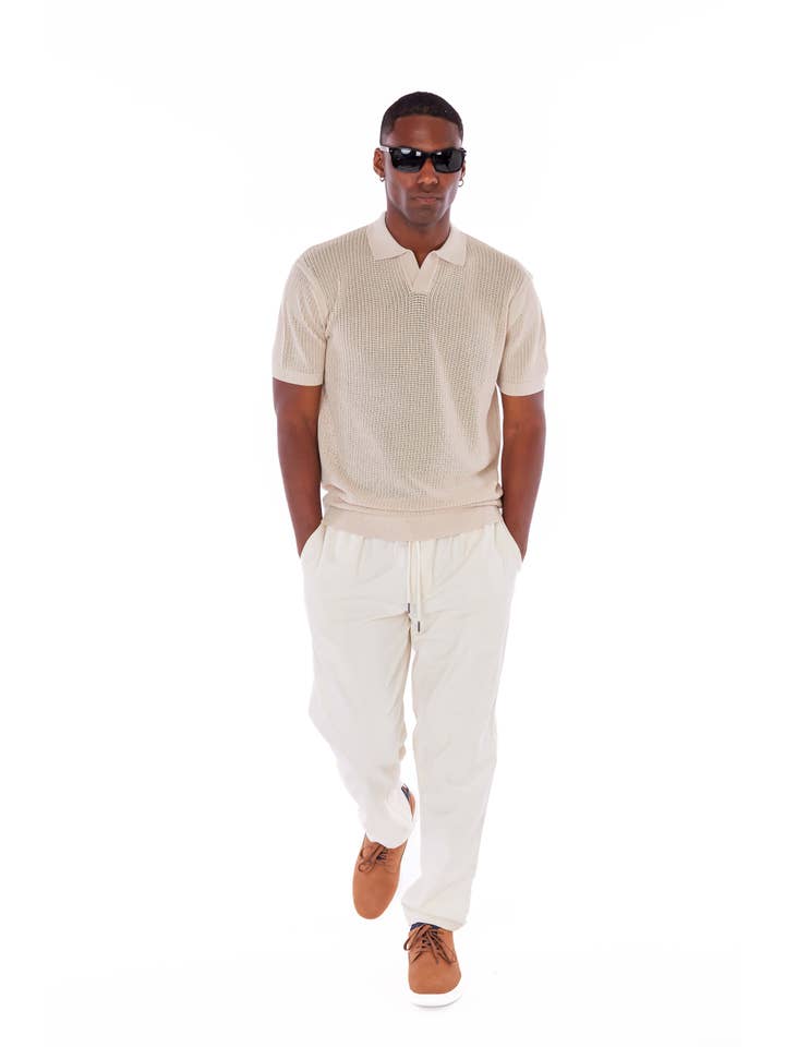 S Beige Men's Textured Polo Shirt for wholesale on Faire