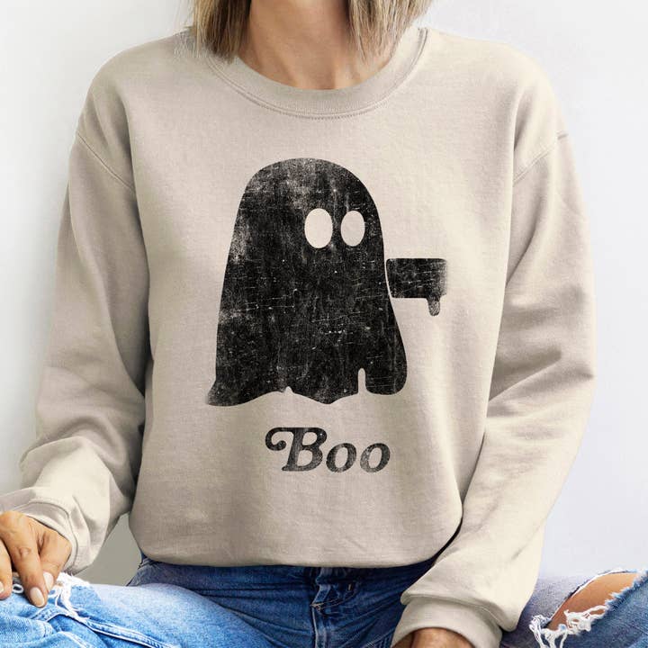 Refinery Number One LLC - Wholesale Graphic Sweatshirt - Women's - Boo Vintage Ghost Halloween Sweatshirt1