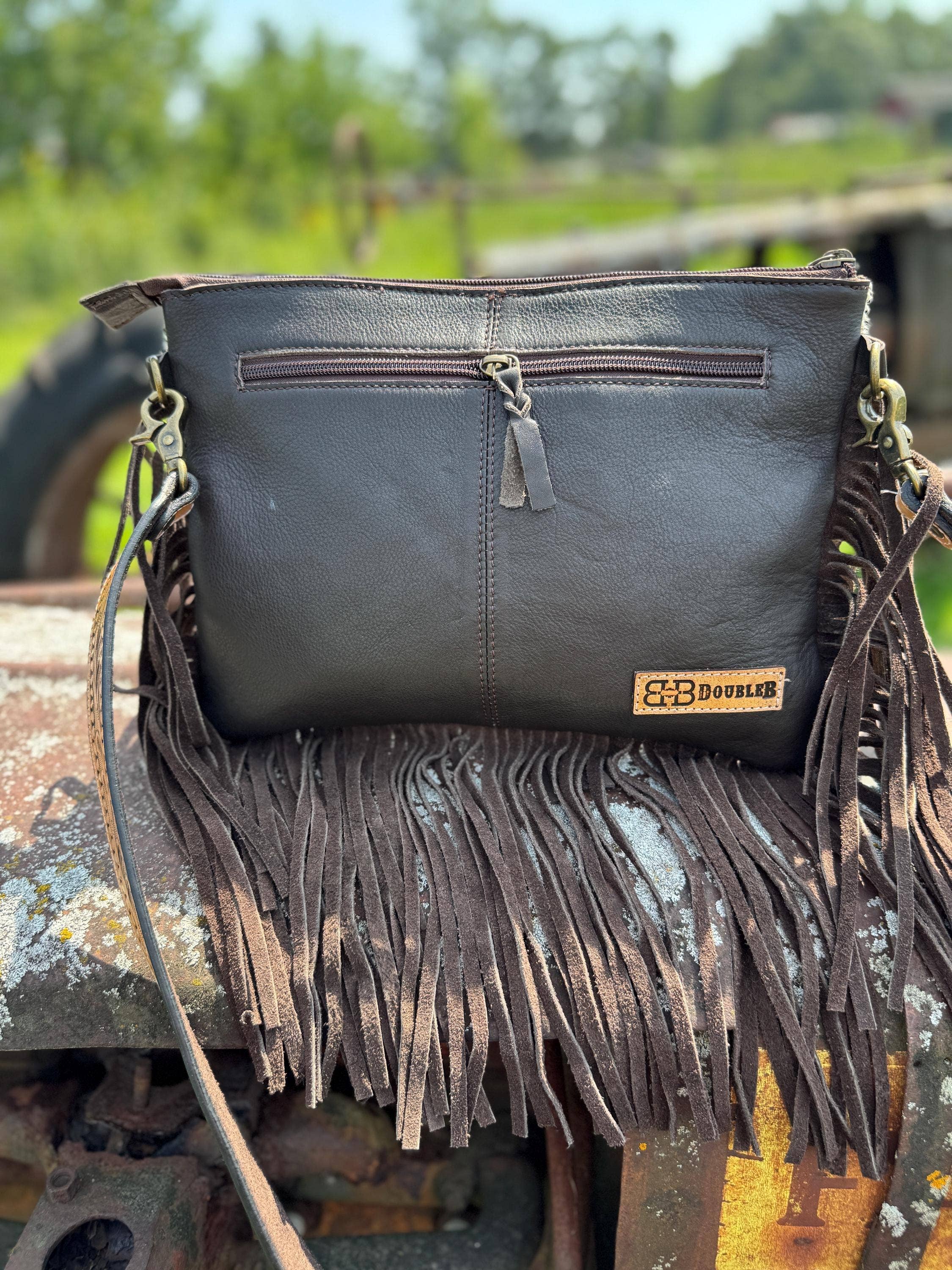 Double B Wild Rags - Wholesale Crossbody Bag - Women's - Genuine Western Cowhide Leather Purse and Clutch with white daisy floral painted details a Double B Wild Rags Exclusive2