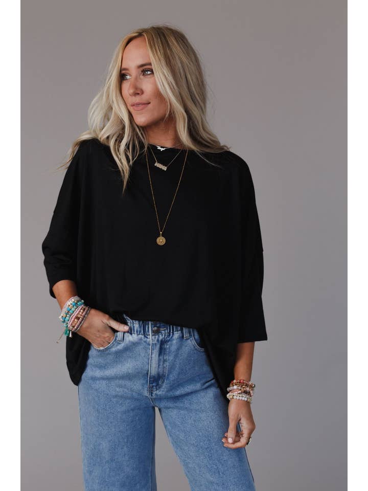 Three Bird Nest - Wholesale Tunic - Women's - Cozy Cool Oversized Tee - Black3