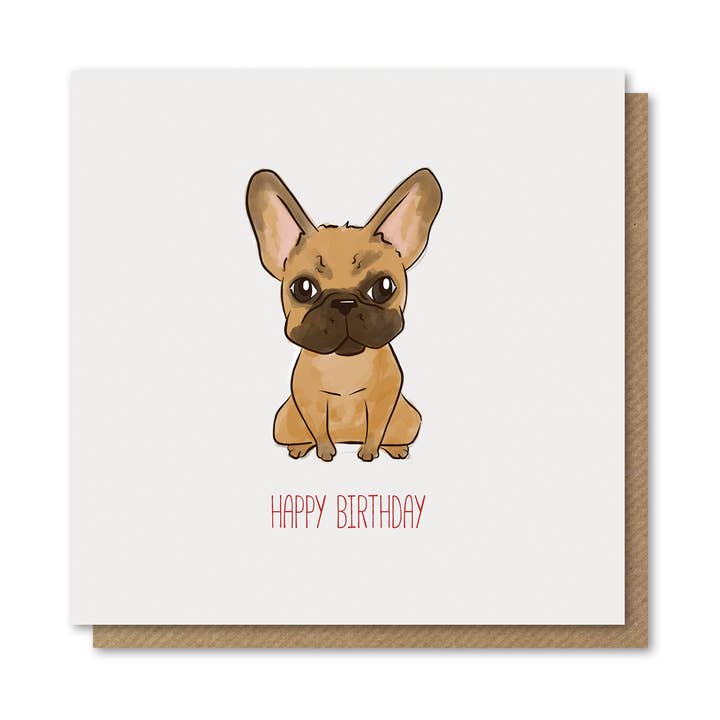 Cartão de aniversário marrom do buldogue francês por atacado de Blumoose Studio