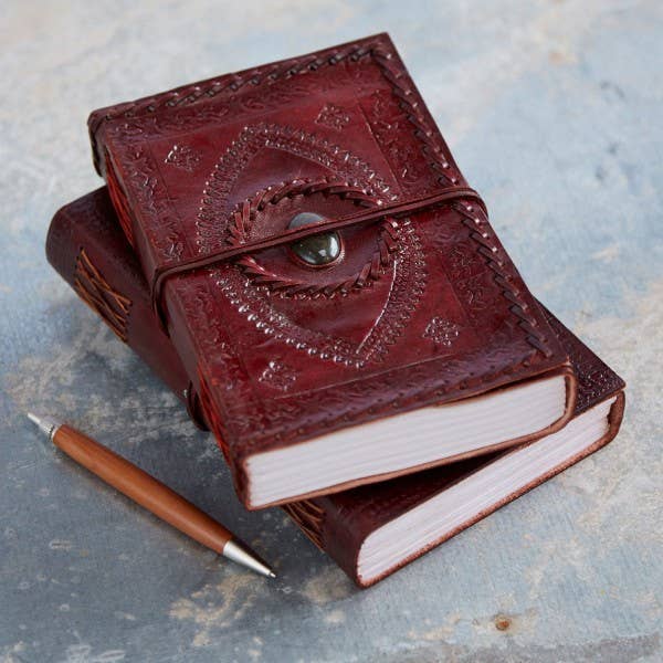 Handcrafted XL Stitched Embossed Stoned Leather Journal for wholesale by The Paper High Gift Company Limited