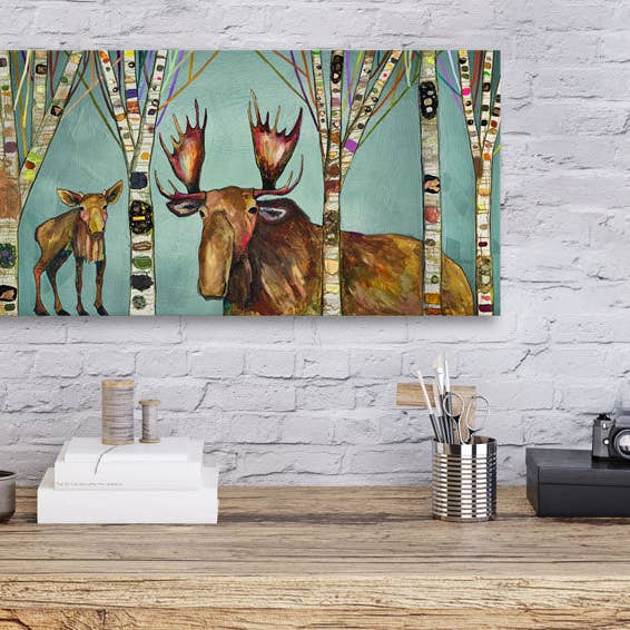 Moose Birch Tree Forest Canvas Wall Art for wholesale by GreenBox Art