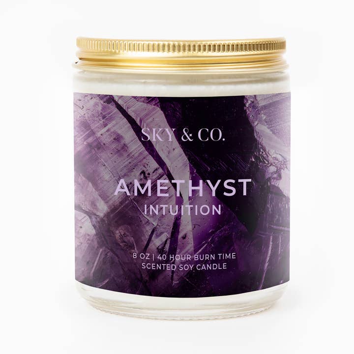 8oz Amethyst Crystal Infused Candle for wholesale by Sky and Company